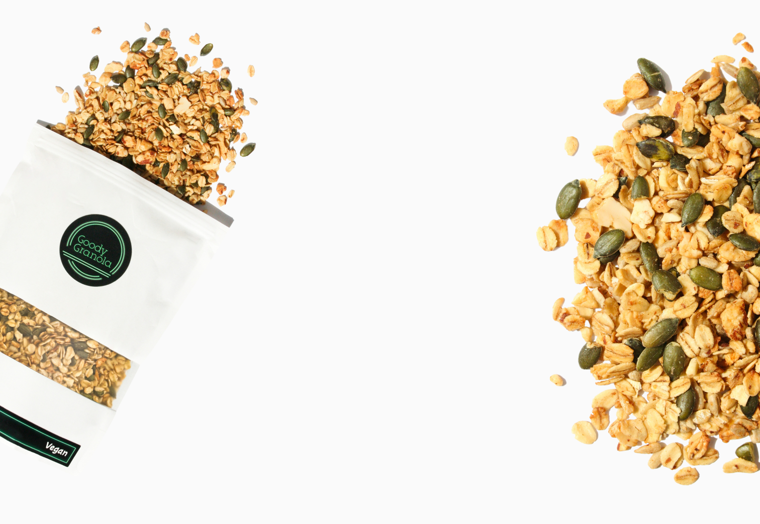 Vegan Goody Granola including agave, pumpkin seeds, sunflower seeds, cashews, almonds and oats